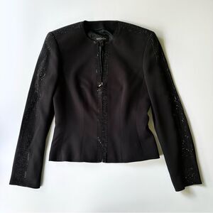 Escada 100% Silk Rhinestone Embellished Black Zip Blazer 34 DE 4 US